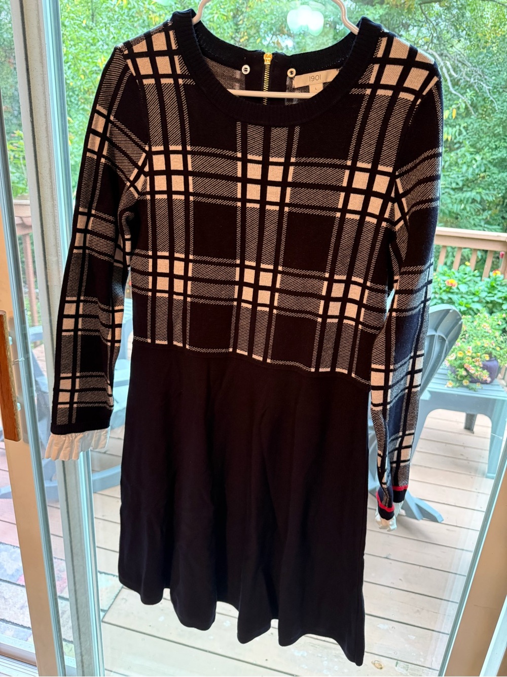 1901 Black & White Plaid Sweater Fit-and-Flare Dress